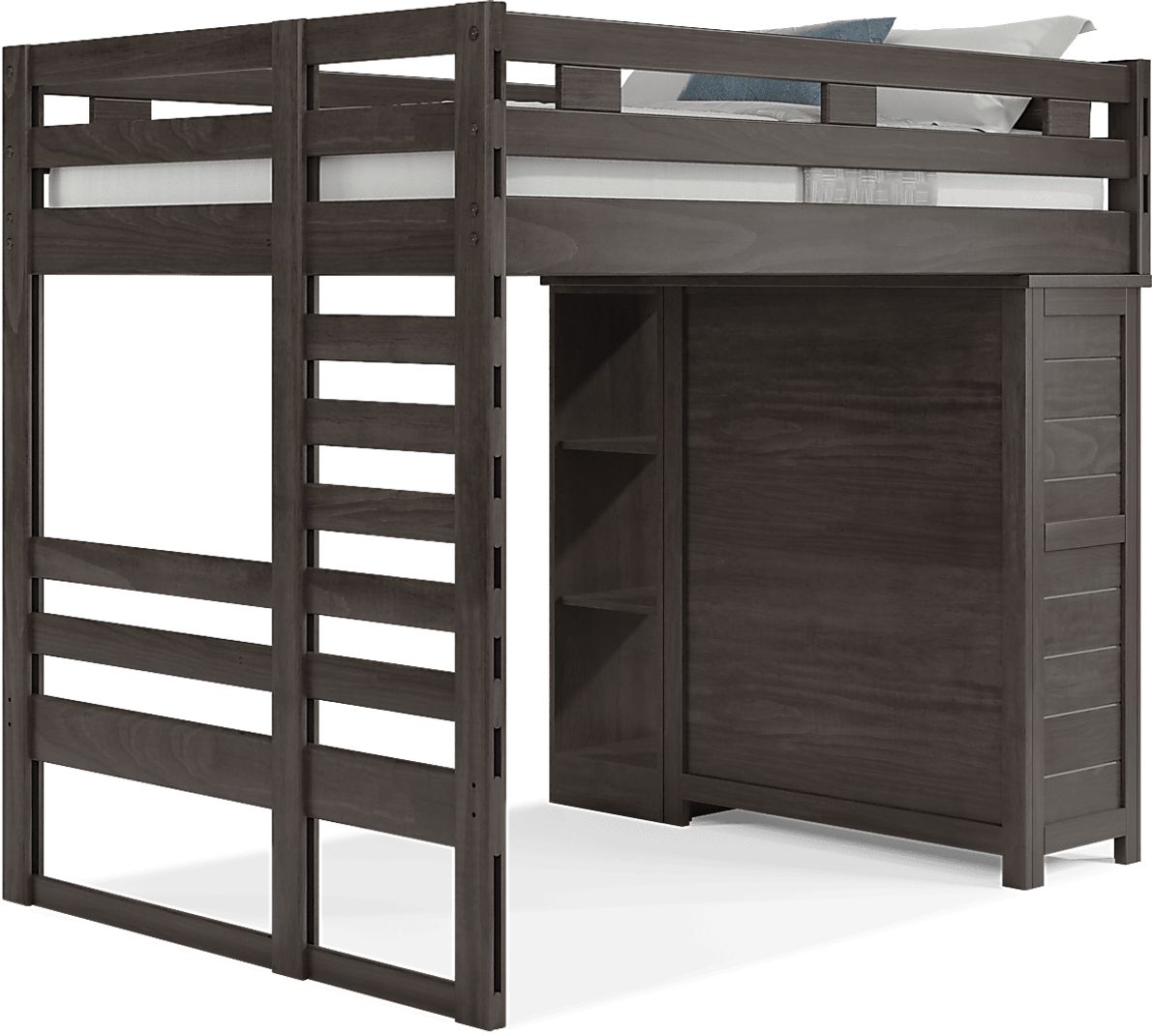 Kids Creekside 2.0 Charcoal Full Loft with Loft Chest and Bookcase