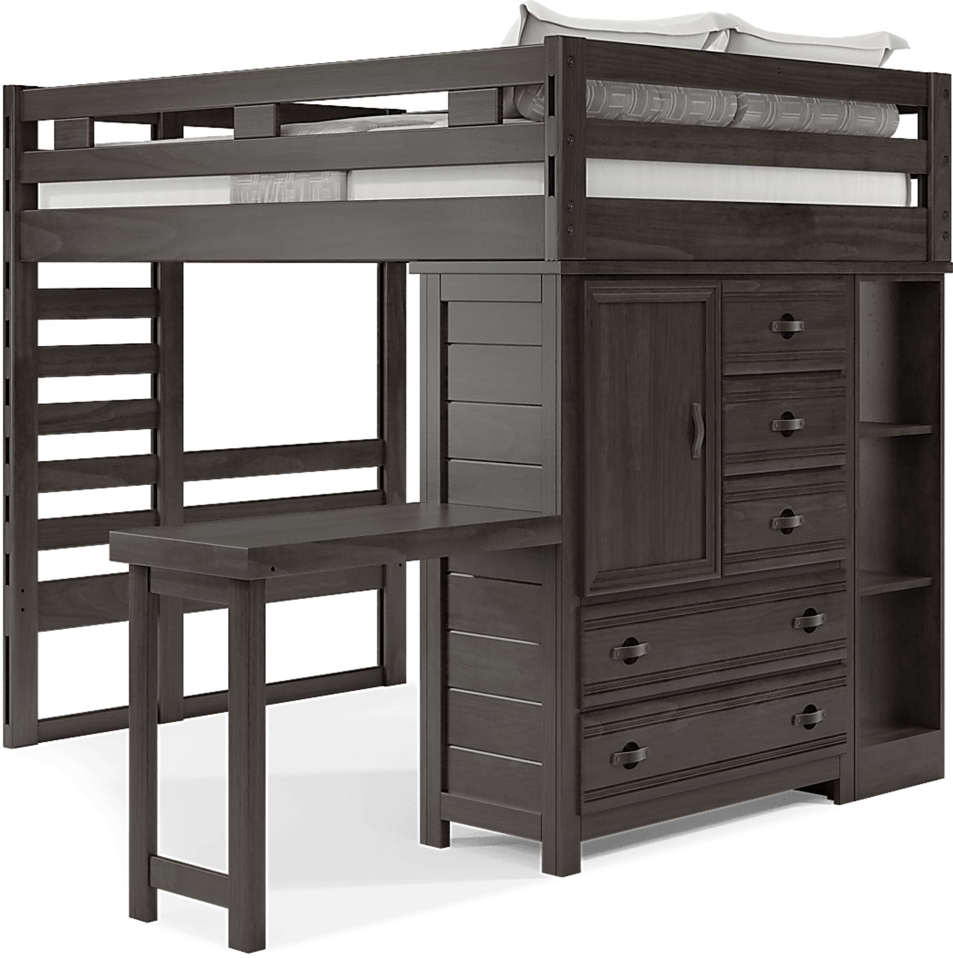 Kids Creekside 2.0 Charcoal Full Loft with Loft Chest, Bookcase and Desk Attachment - Image 3