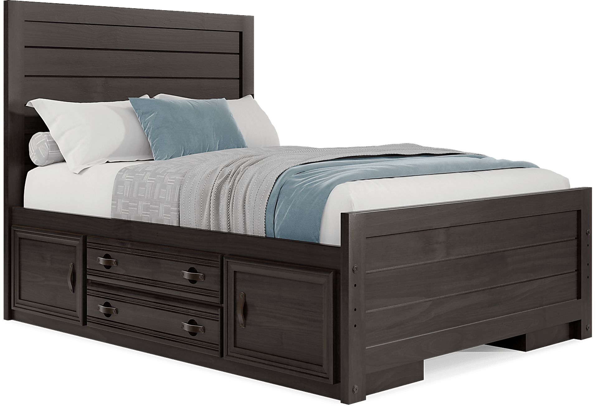 Kids Creekside 2.0 Charcoal Full Panel Bed with 2 Storage Side Rails - Image 1