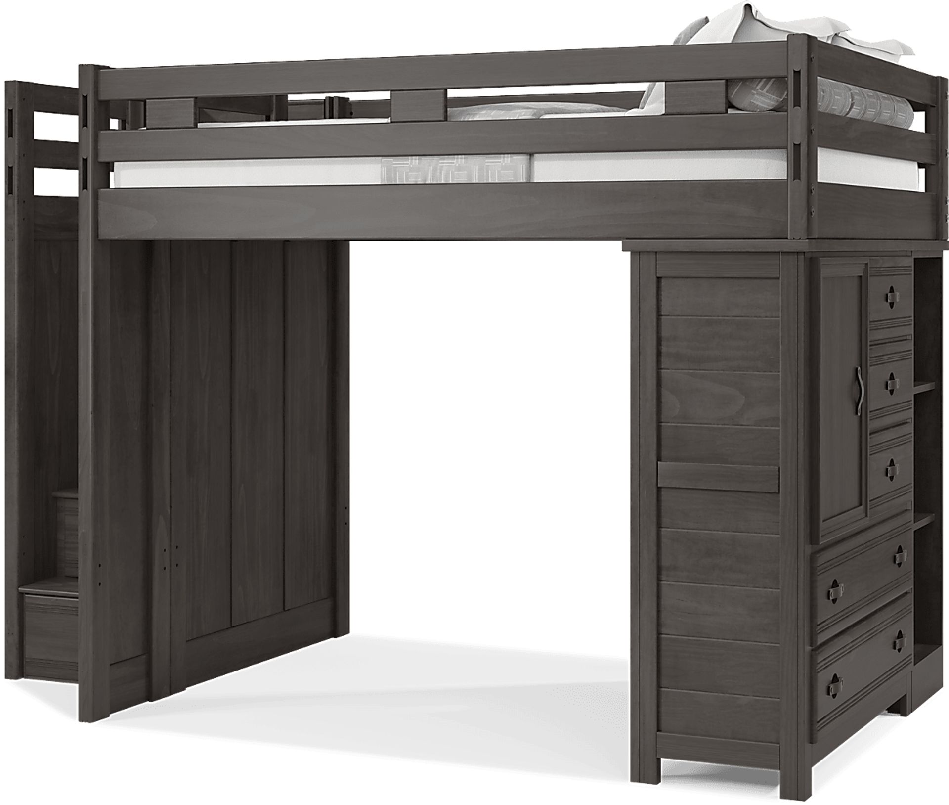 Kids Creekside 2.0 Charcoal Full Step Loft with Loft Chest and Bookcase - Image 3