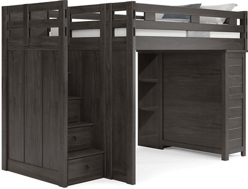 Kids Creekside 2.0 Charcoal Full Step Loft with Loft Chest and Bookcase