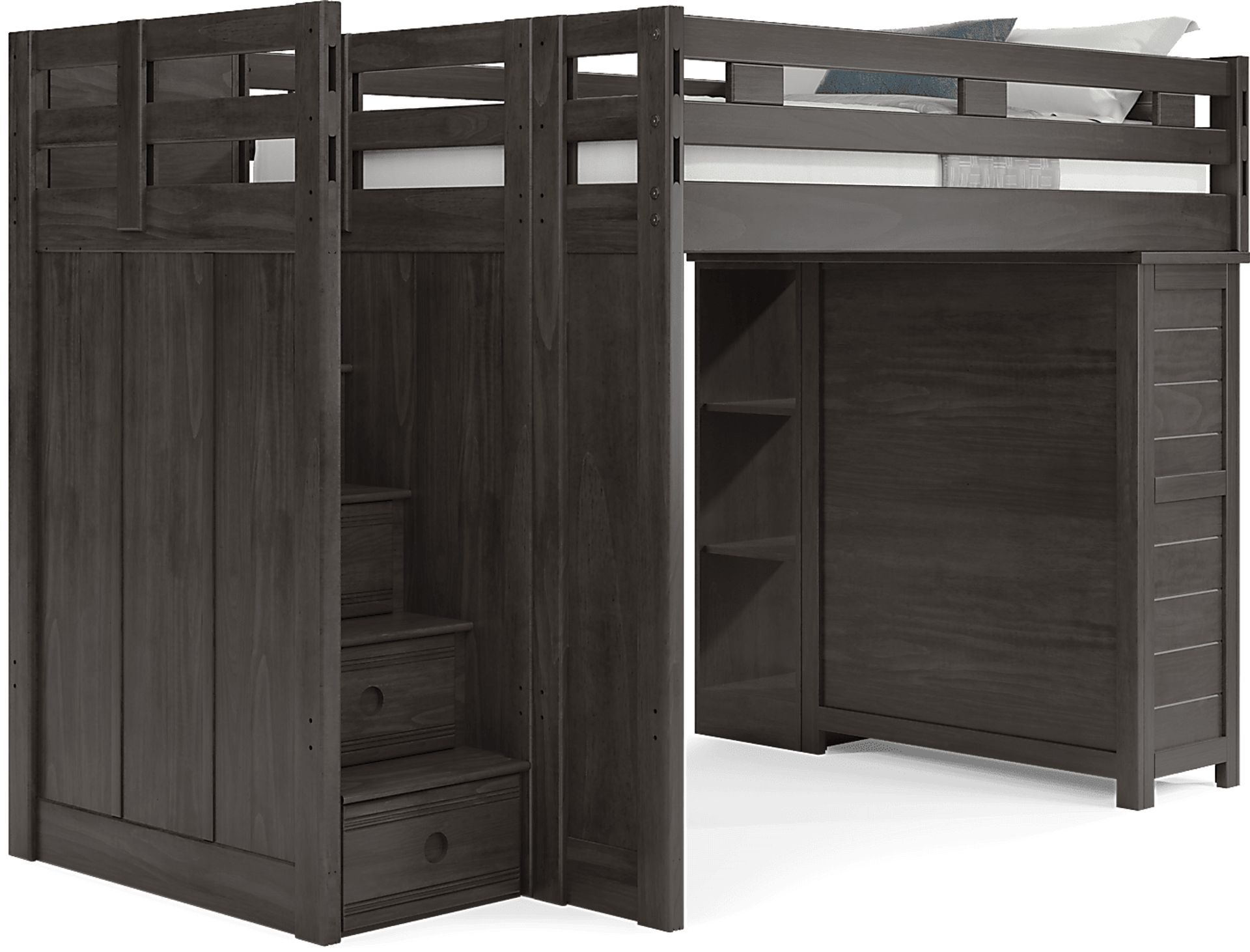Kids Creekside 2.0 Charcoal Full Step Loft with Loft Chest and Bookcase - Image 1