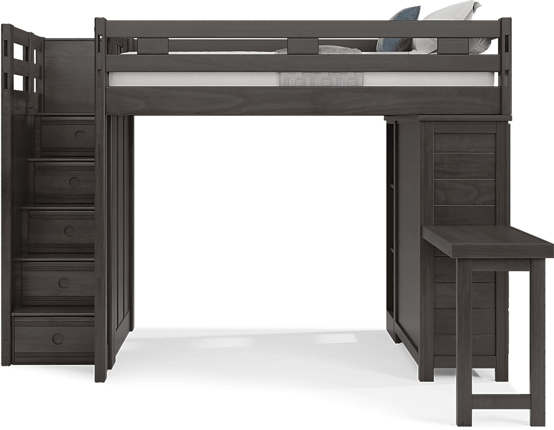 Kids Creekside 2.0 Charcoal Full Step Loft with Loft Chest, Bookcase and Desk Attachment - Image 2