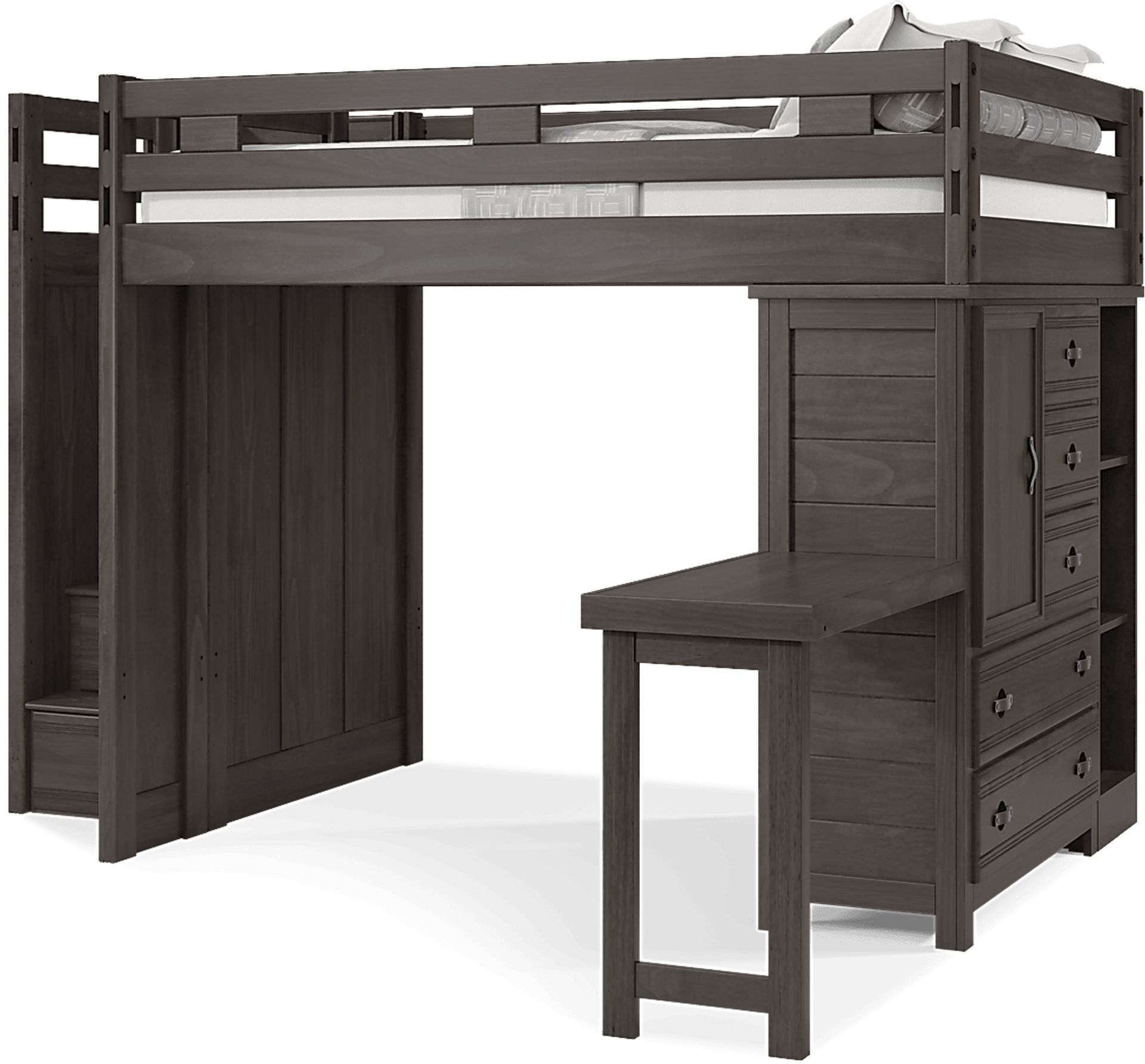 Kids Creekside 2.0 Charcoal Full Step Loft with Loft Chest, Bookcase and Desk Attachment - Image 3