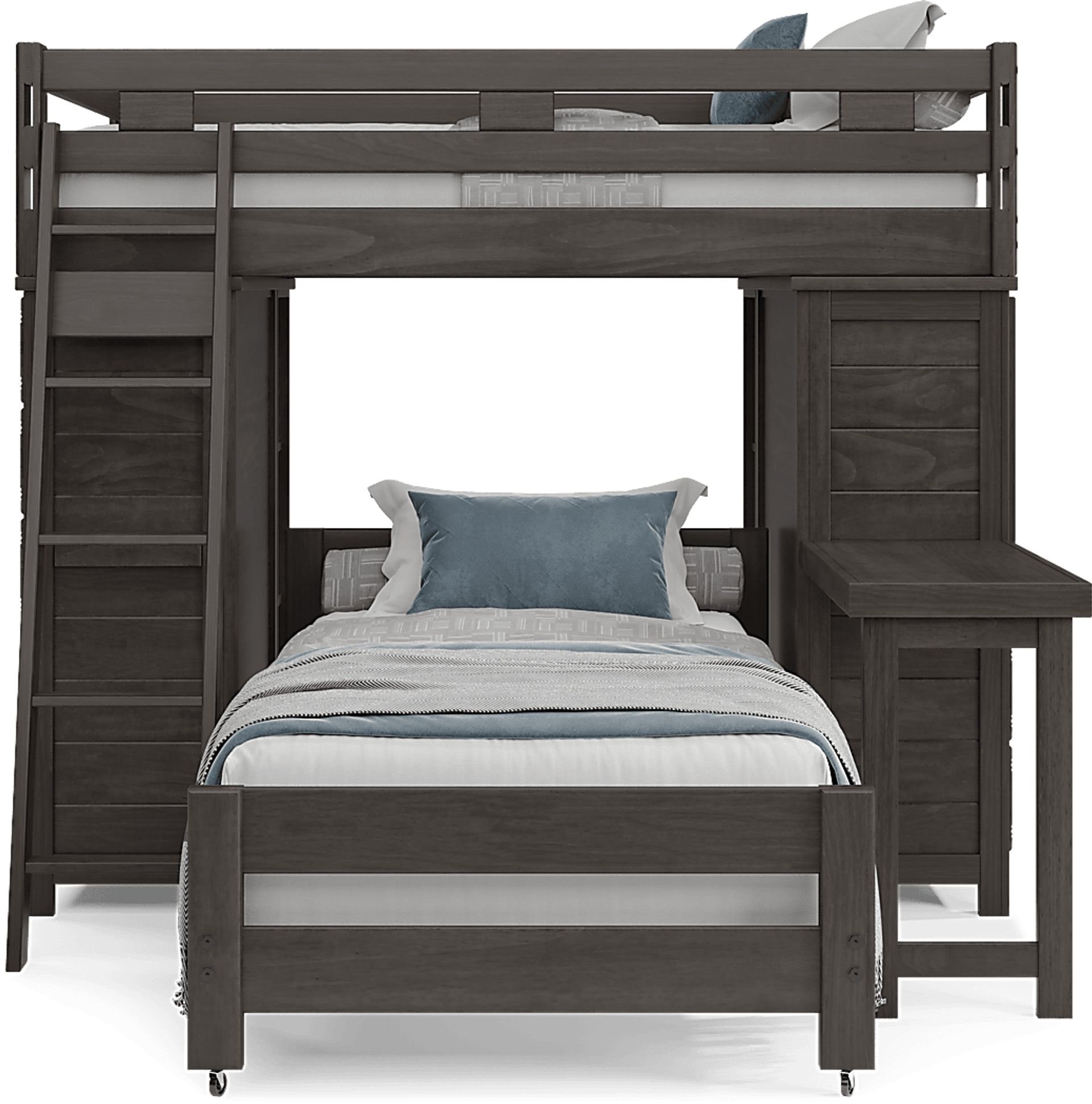 Kids Creekside 2.0 Charcoal Full/Twin Loft with 2 Loft Chests, 2 Bookcases and Desk Attachment - Image 2