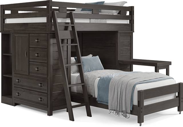 Kids Creekside 2.0 Charcoal Full/Twin Loft with 2 Loft Chests, 2 Bookcases and Desk Attachment - Thumbnail - Image 1