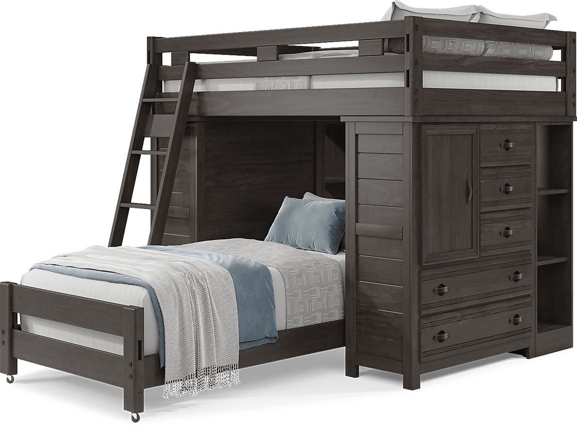 Kids Creekside 2.0 Charcoal Full/Twin Loft with 2 Loft Chests and 2 Bookcases