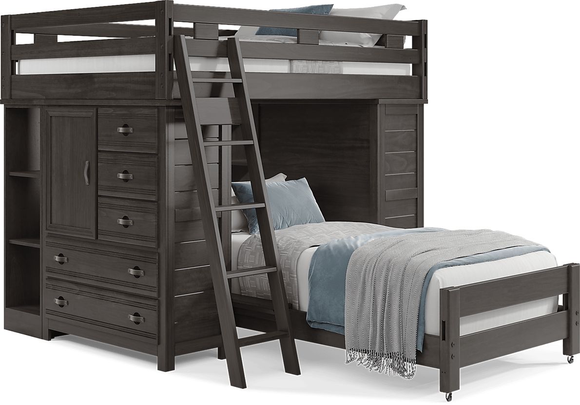 Creekside 2.0 Charcoal Gray Full/Twin Loft W 2 Chests & Bookcases