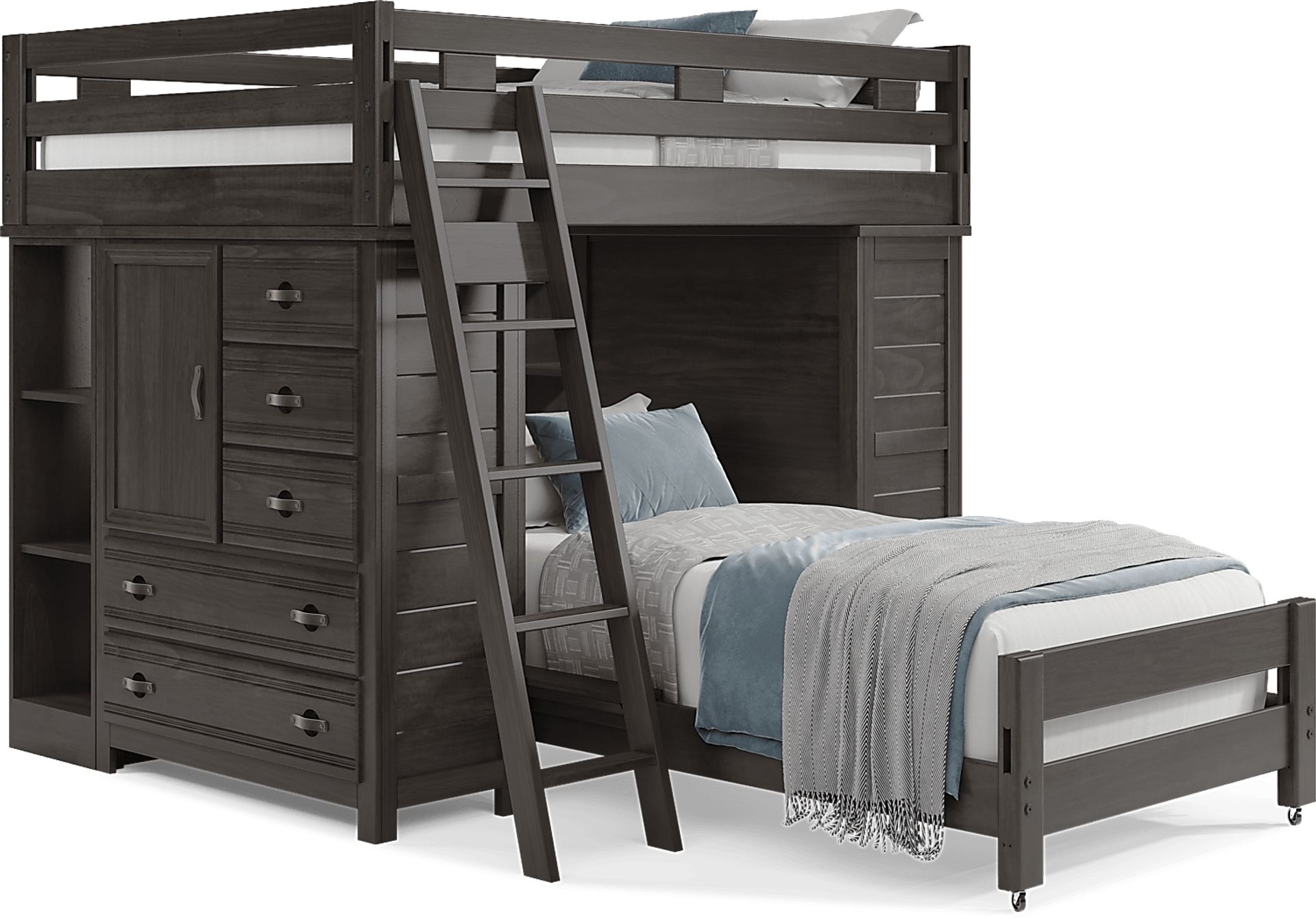 Kids Creekside 2.0 Charcoal Full/Twin Loft with 2 Loft Chests and 2 Bookcases - Image 1