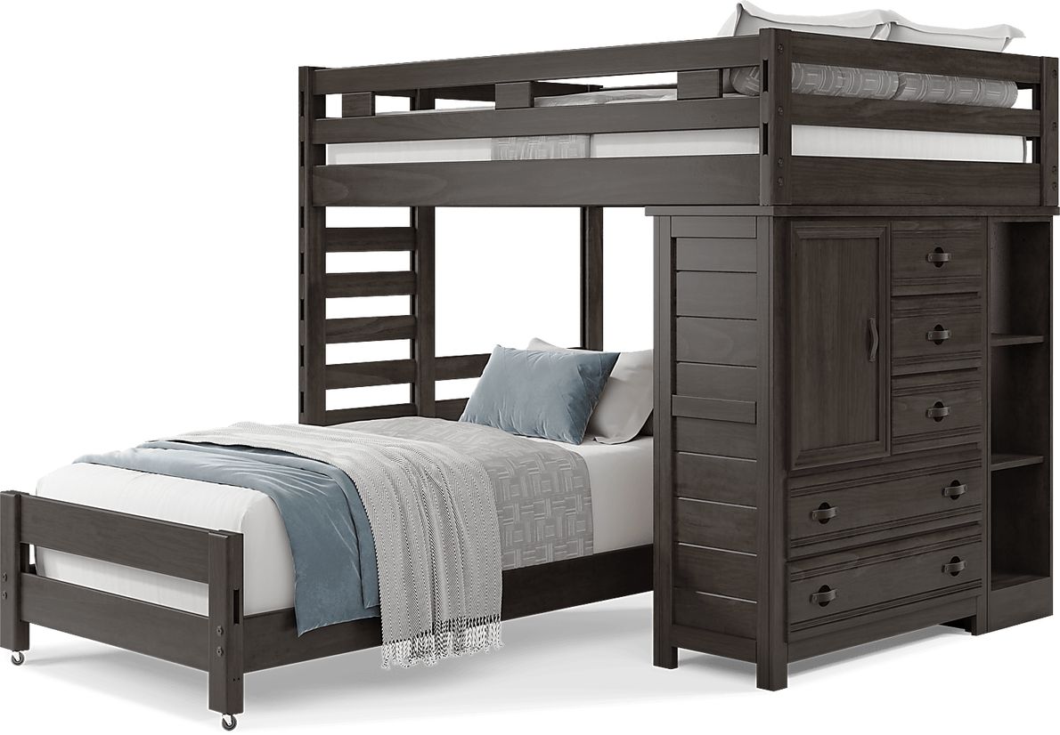 Kids Creekside 2.0 Charcoal Full/Twin Loft with Loft Chest and Bookcase