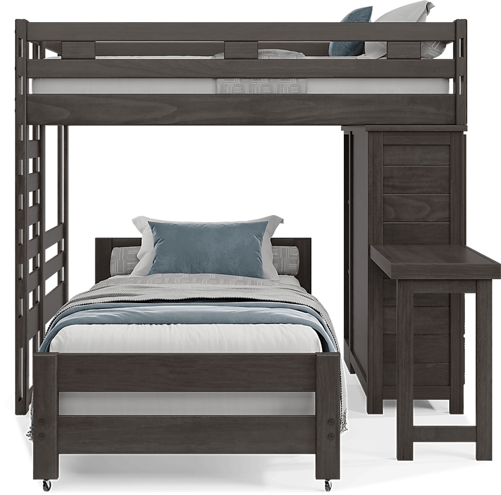 Kids Creekside 2.0 Charcoal Full/Twin Loft with Loft Chest, Bookcase and Desk Attachment - Image 2