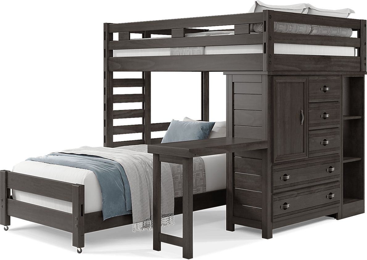 Kids Creekside 2.0 Charcoal Full/Twin Loft with Loft Chest, Bookcase and Desk Attachment