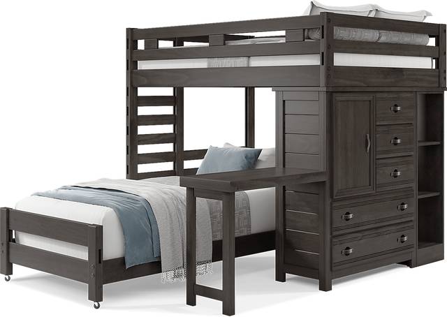 Kids Creekside 2.0 Charcoal Full/Twin Loft with Loft Chest, Bookcase and Desk Attachment - Thumbnail - Image 3