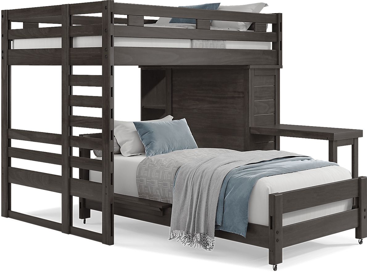 Kids Creekside 2.0 Charcoal Full/Twin Loft with Loft Chest, Bookcase and Desk Attachment