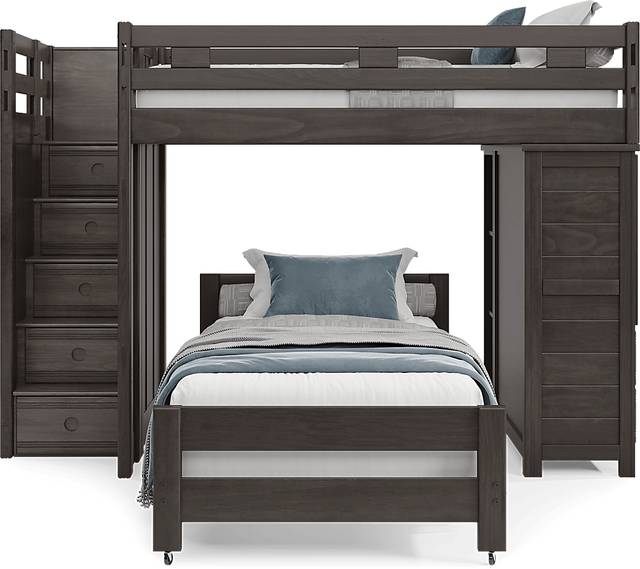 Kids Creekside 2.0 Charcoal Full/Twin Step Loft with Loft Chest and Bookcase - Thumbnail - Image 2