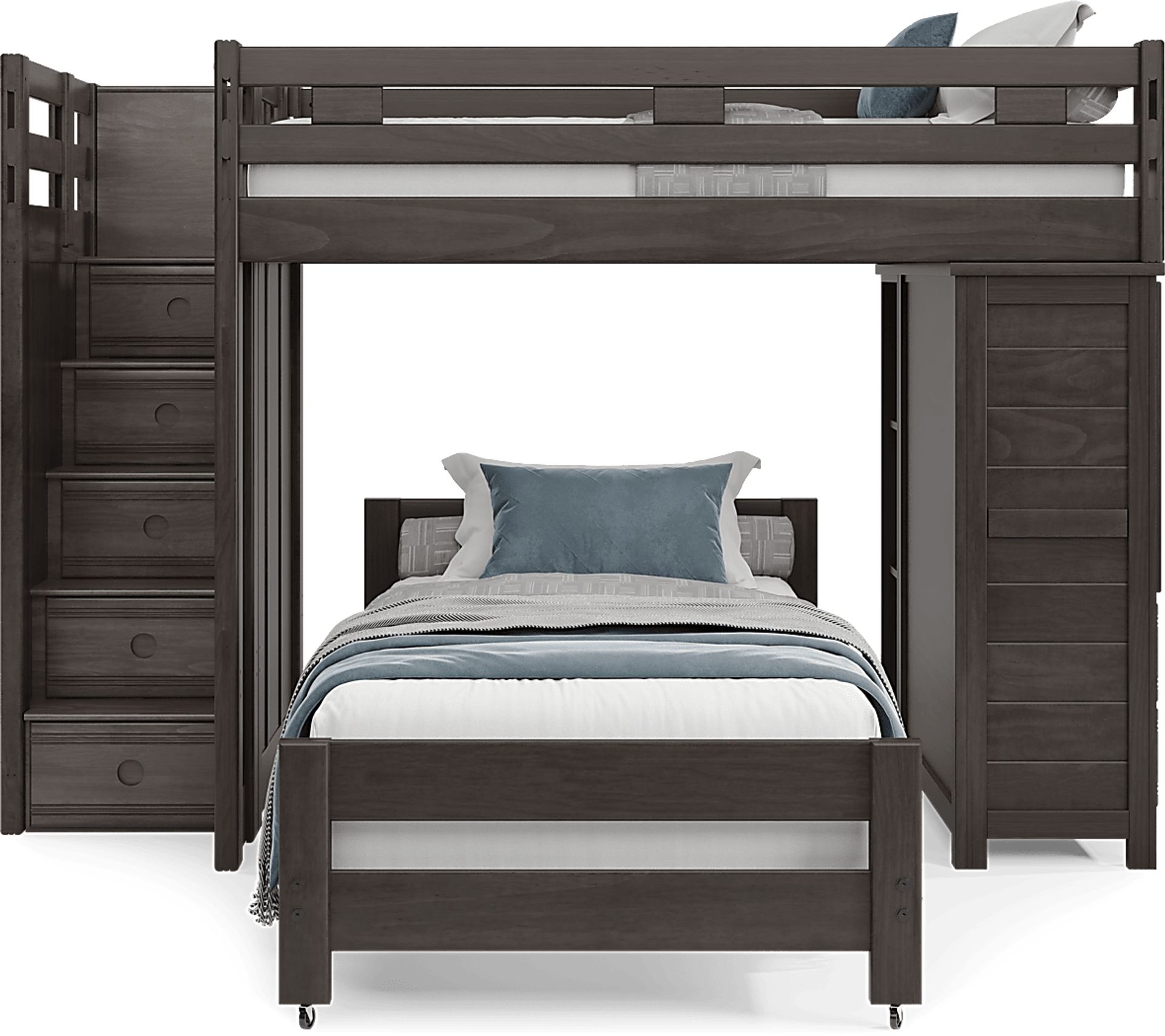 Kids Creekside 2.0 Charcoal Full/Twin Step Loft with Loft Chest and Bookcase - Image 2