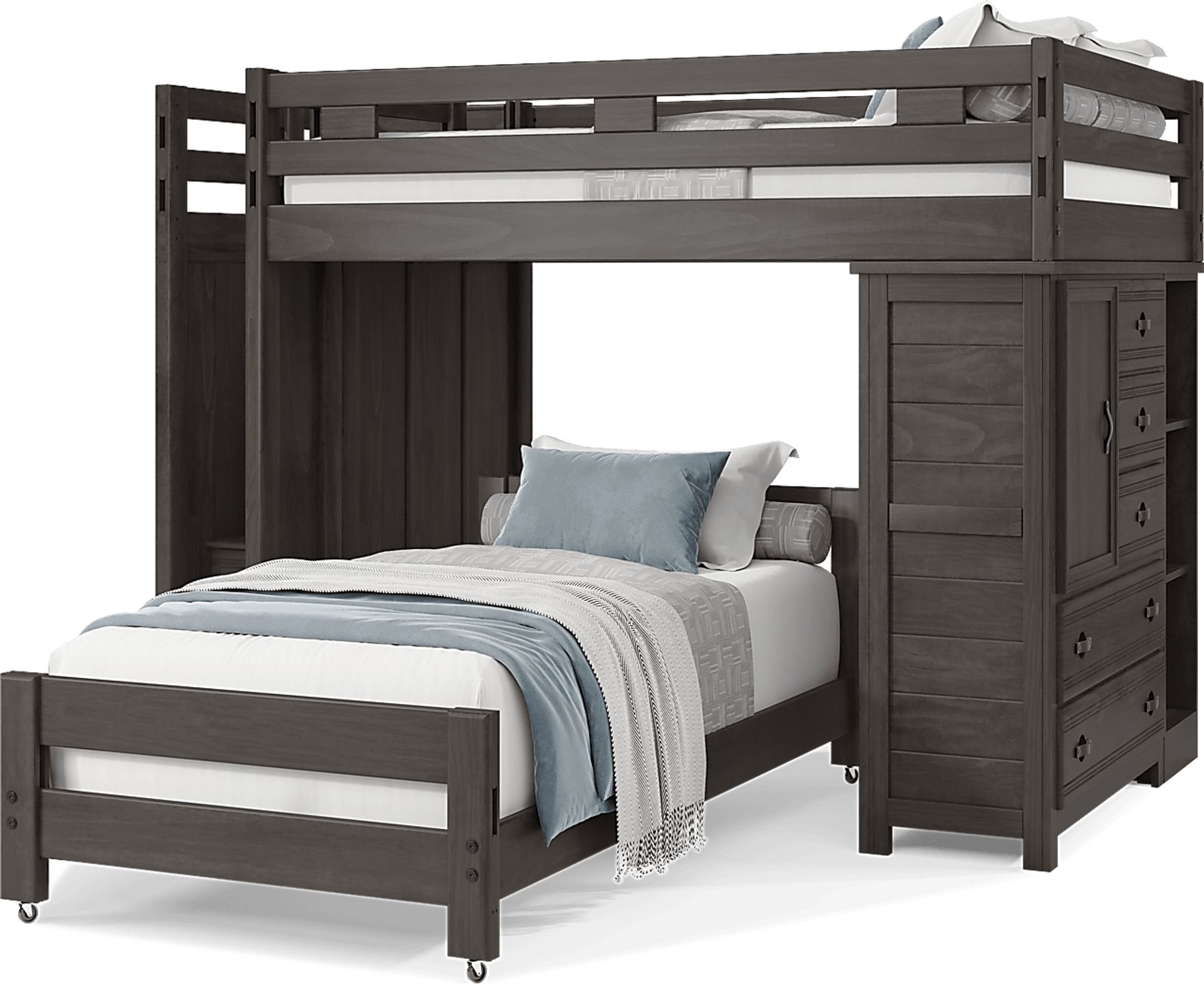 Kids Creekside 2.0 Charcoal Full/Twin Step Loft with Loft Chest and Bookcase - Image 3