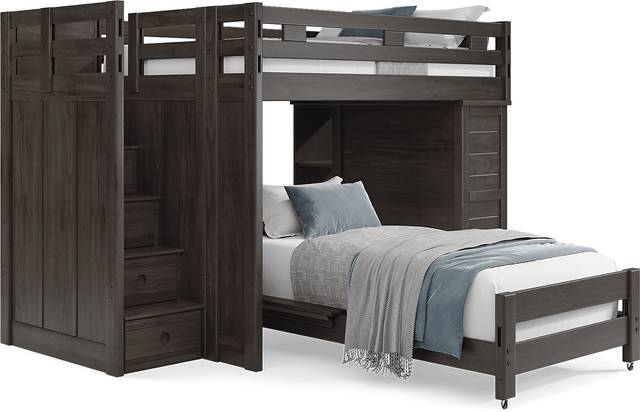 Kids Creekside 2.0 Charcoal Full/Twin Step Loft with Loft Chest and Bookcase - Thumbnail - Image 1
