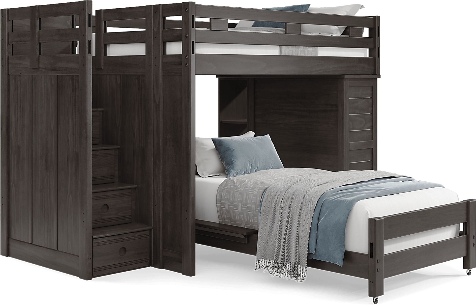 Kids Creekside 2.0 Charcoal Full/Twin Step Loft with Loft Chest and Bookcase - Image 1