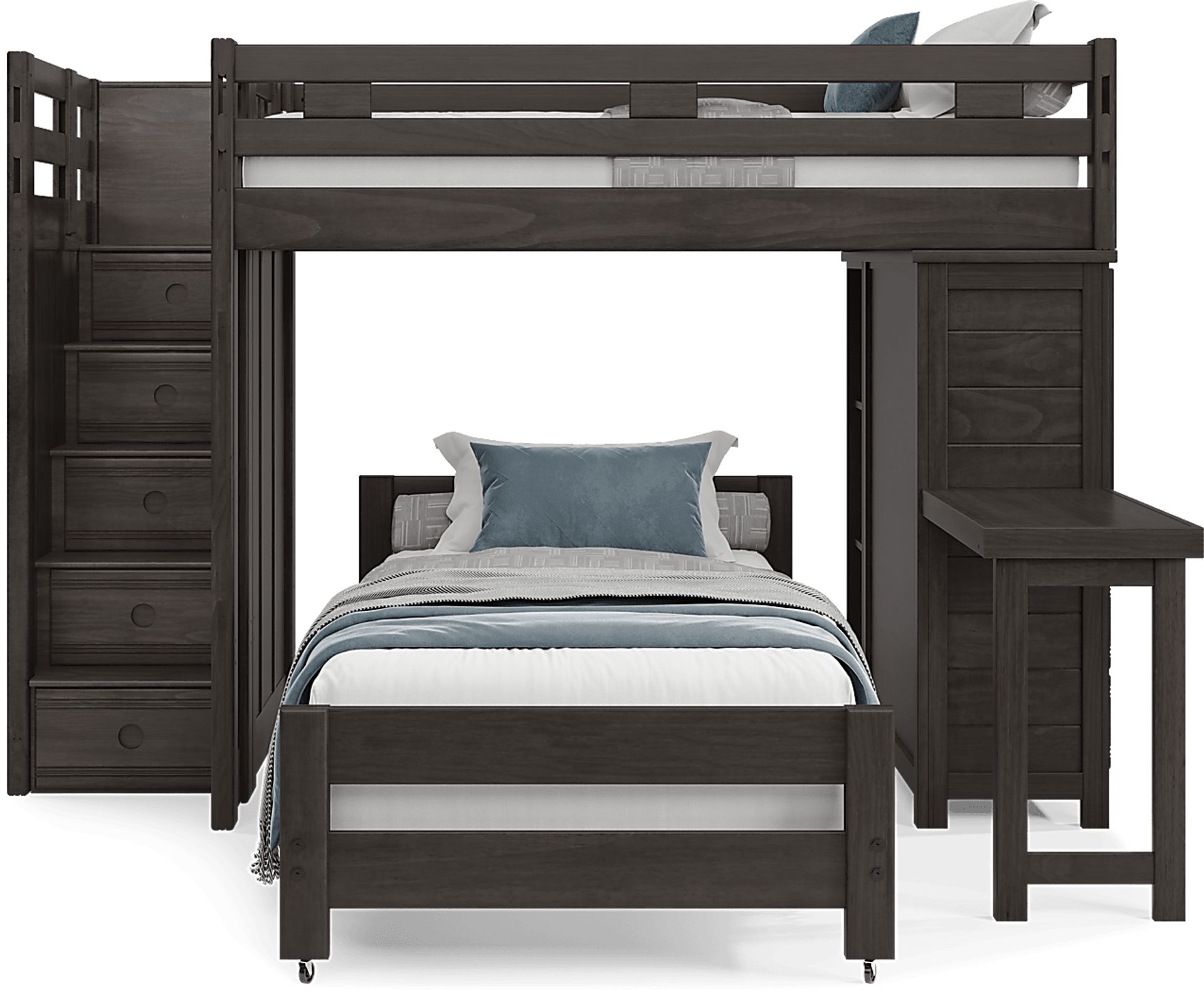 Kids Creekside 2.0 Charcoal Full/Twin Step Loft with Loft Chest, Bookcase and Desk Attachment - Image 2