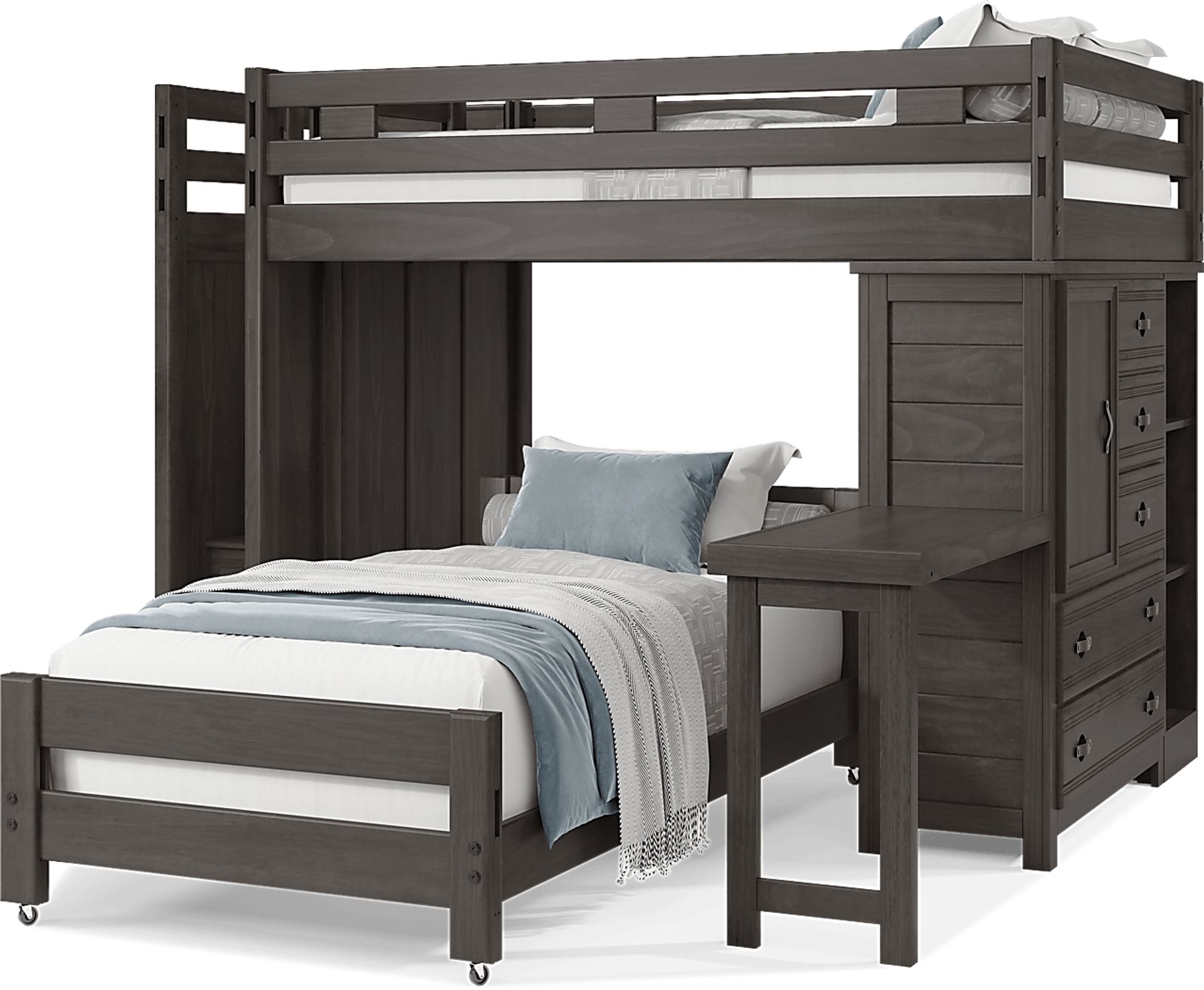 Kids Creekside 2.0 Charcoal Full/Twin Step Loft with Loft Chest, Bookcase and Desk Attachment - Image 3