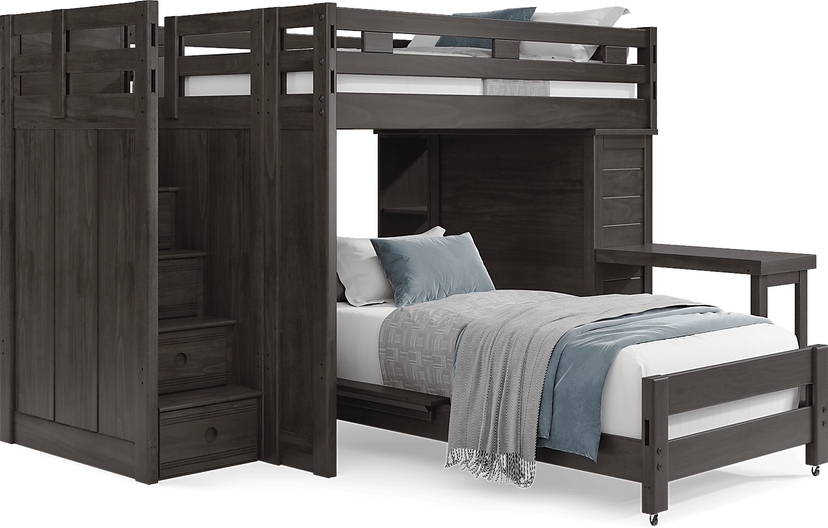 Kids Creekside 2.0 Charcoal Full/Twin Step Loft with Loft Chest, Bookcase and Desk Attachment