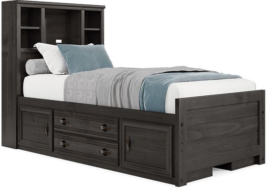 Kids Creekside 2.0 Charcoal Twin Bookcase Bed with 2 Storage Side Rails