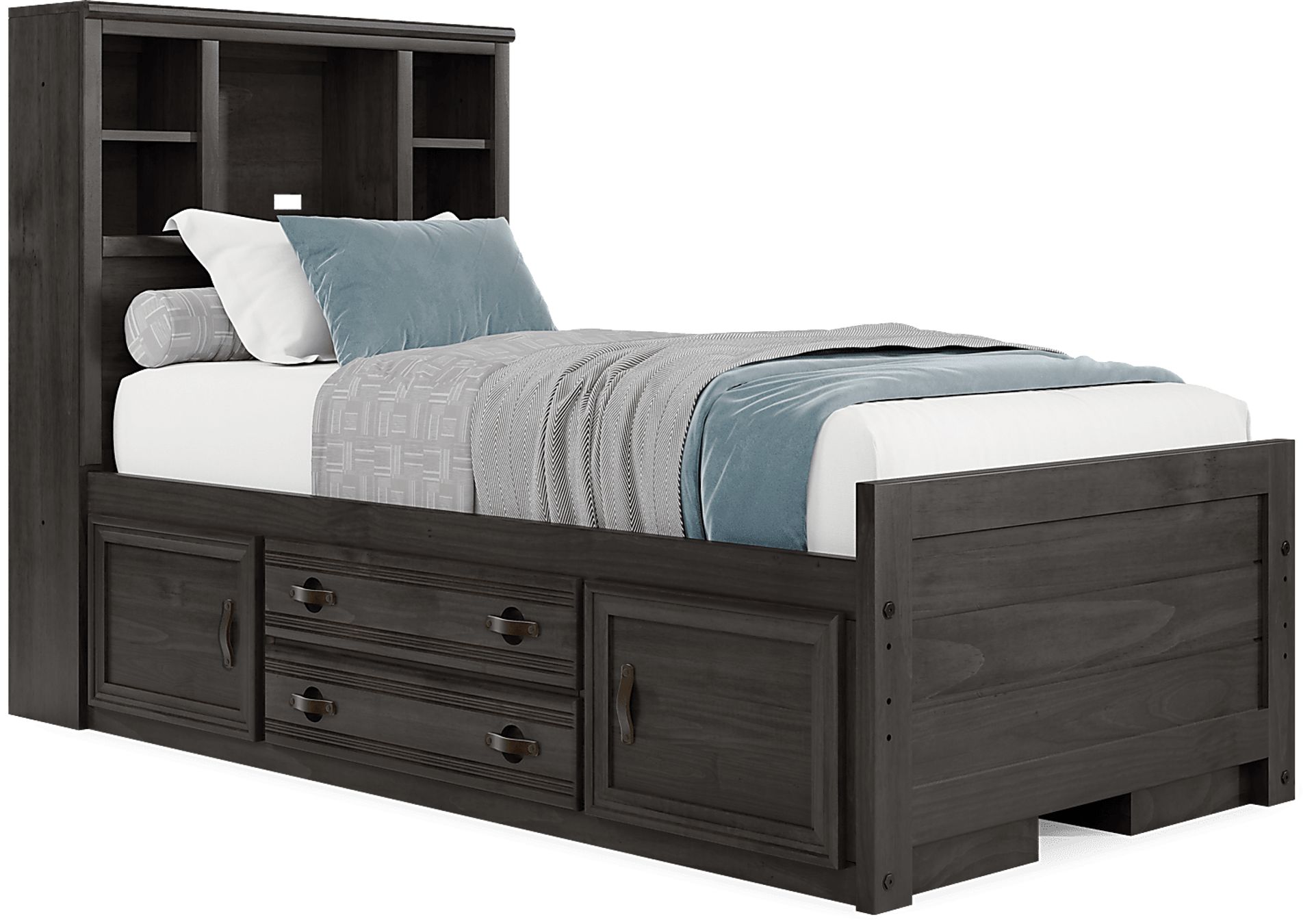 Kids Creekside 2.0 Charcoal Twin Bookcase Bedroom with 2 Storage Side Rails - Image 2