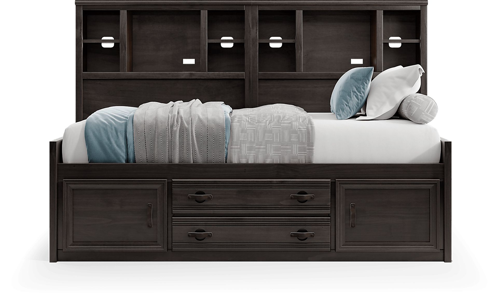 Kids Creekside 3.0 Charcoal Twin Bookcase Wall Bed with Storage Side Rail - Image 2