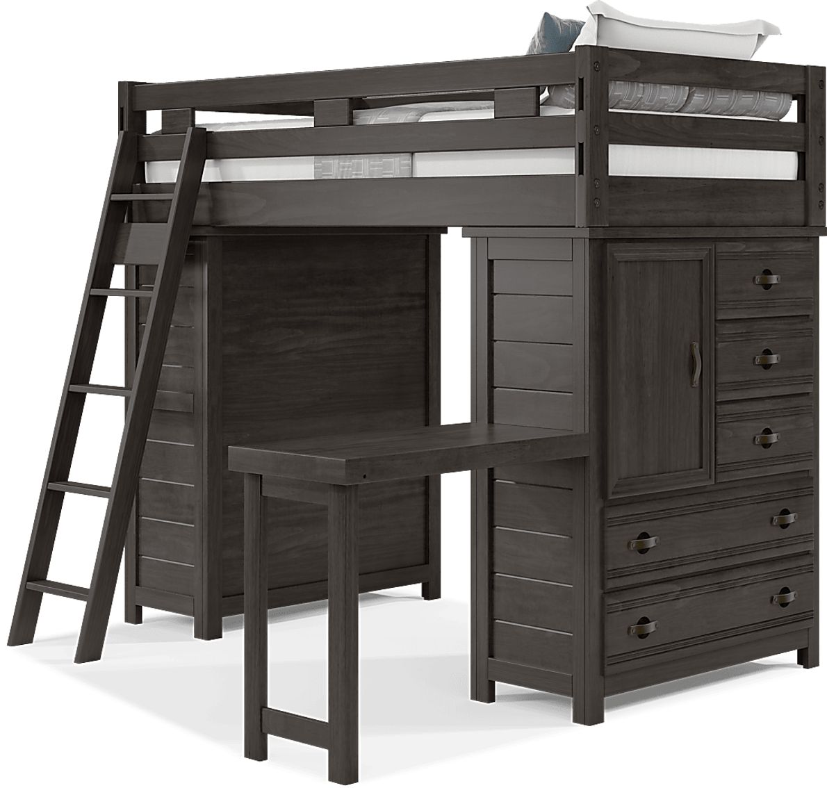 Kids Creekside 2.0 Charcoal Twin Loft with 2 Loft Chests and Desk Attachment