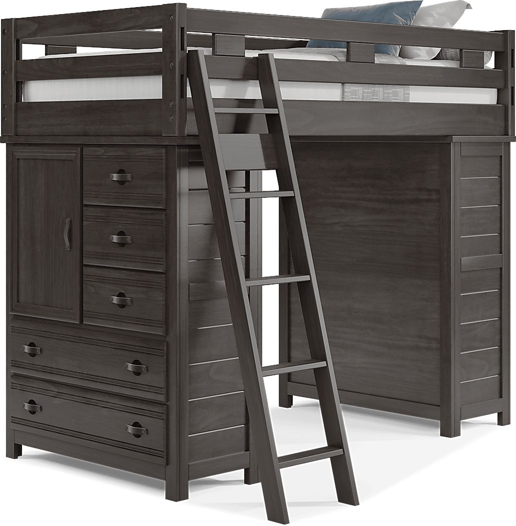 Kids Creekside 2.0 Charcoal Twin Loft with 2 Loft Chests