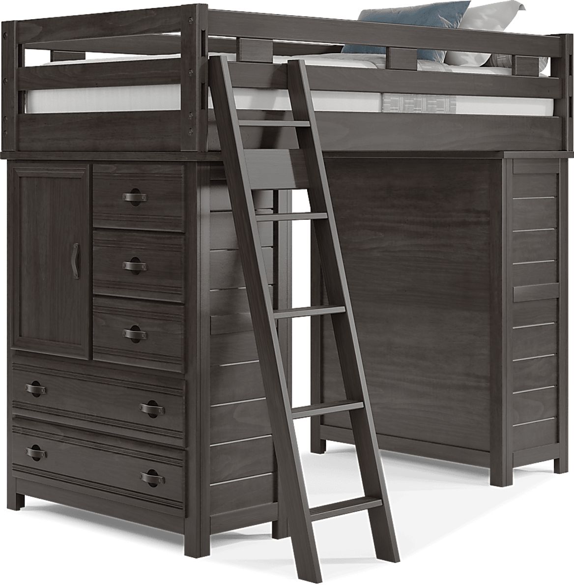Kids Creekside 2.0 Charcoal Twin Loft with 2 Loft Chests