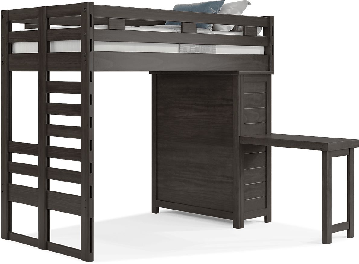 Kids Creekside 2.0 Charcoal Twin Loft with Loft Chest and Desk Attachment