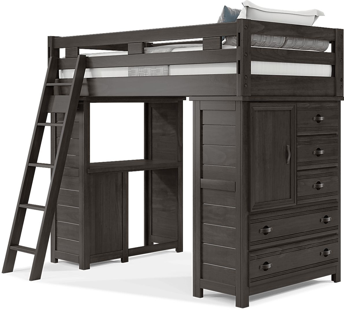 Kids Creekside 2.0 Charcoal Twin Loft with Loft Chest and Desk