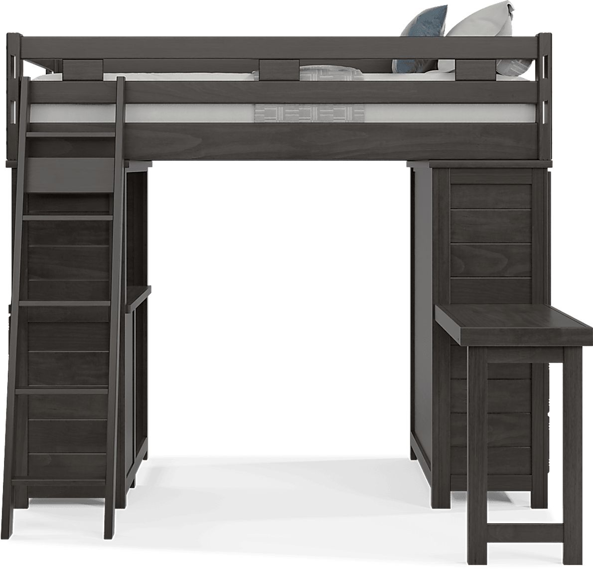 Kids Creekside 2.0 Charcoal Twin Loft with Loft Desk, Chest and Desk Attachment