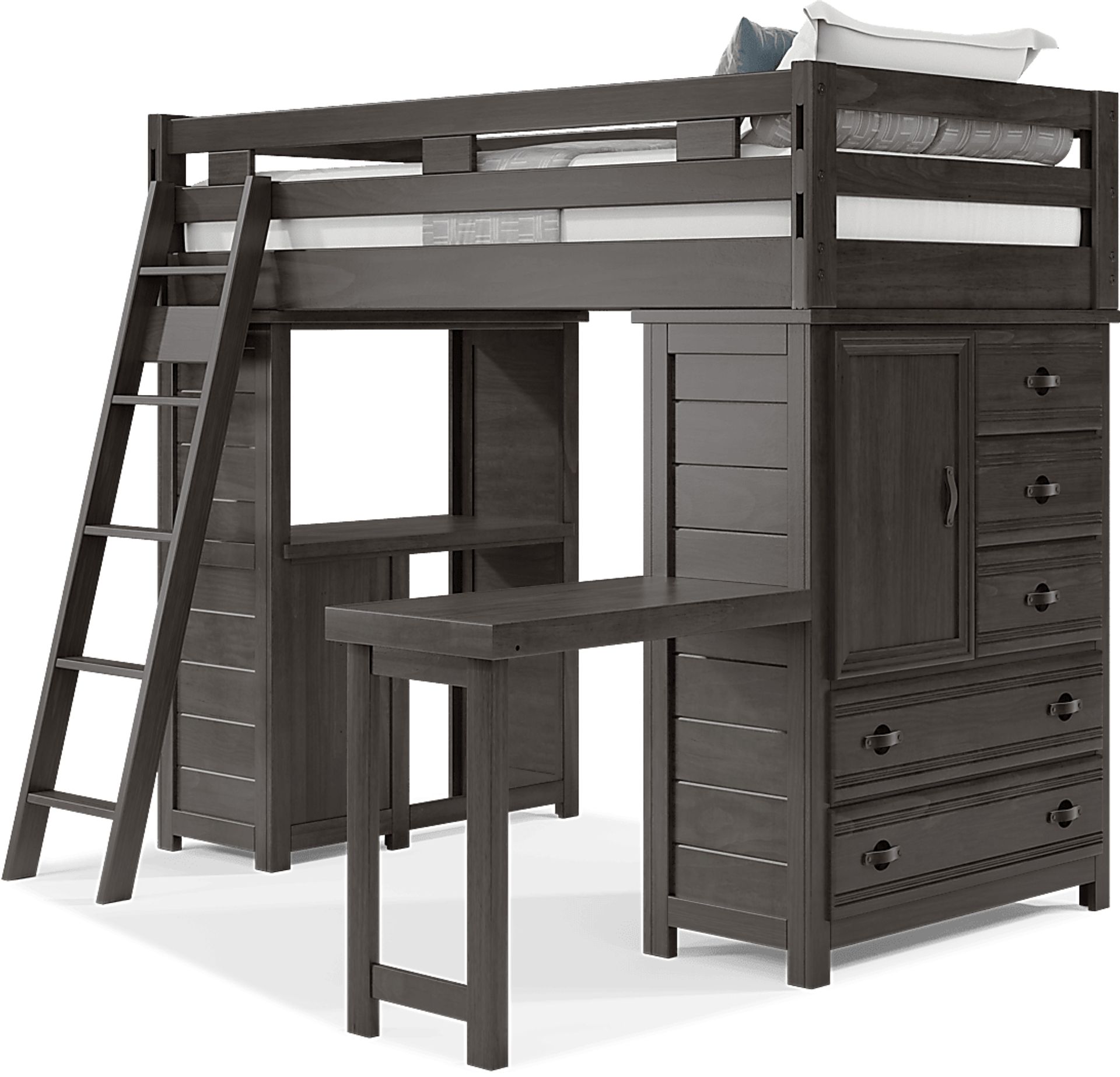 Kids Creekside 2.0 Charcoal Twin Loft with Loft Desk, Chest and Desk Attachment - Image 3