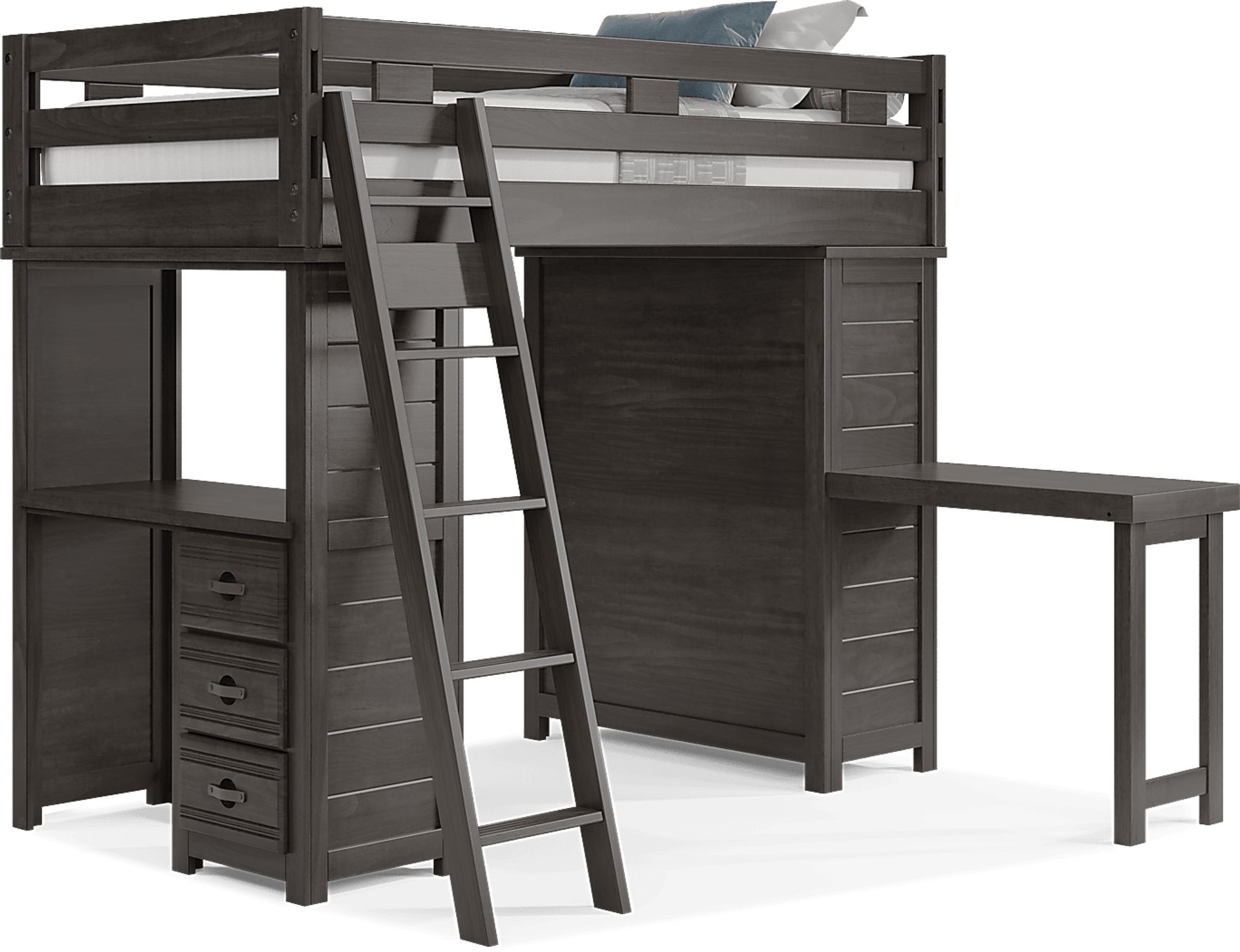 Kids Creekside 2.0 Charcoal Twin Loft with Loft Desk, Chest and Desk Attachment - Image 1
