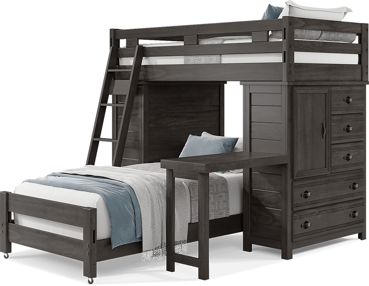 Kids Creekside 2.0 Charcoal Twin/Twin Loft with 2 Loft Chests and Desk Attachment