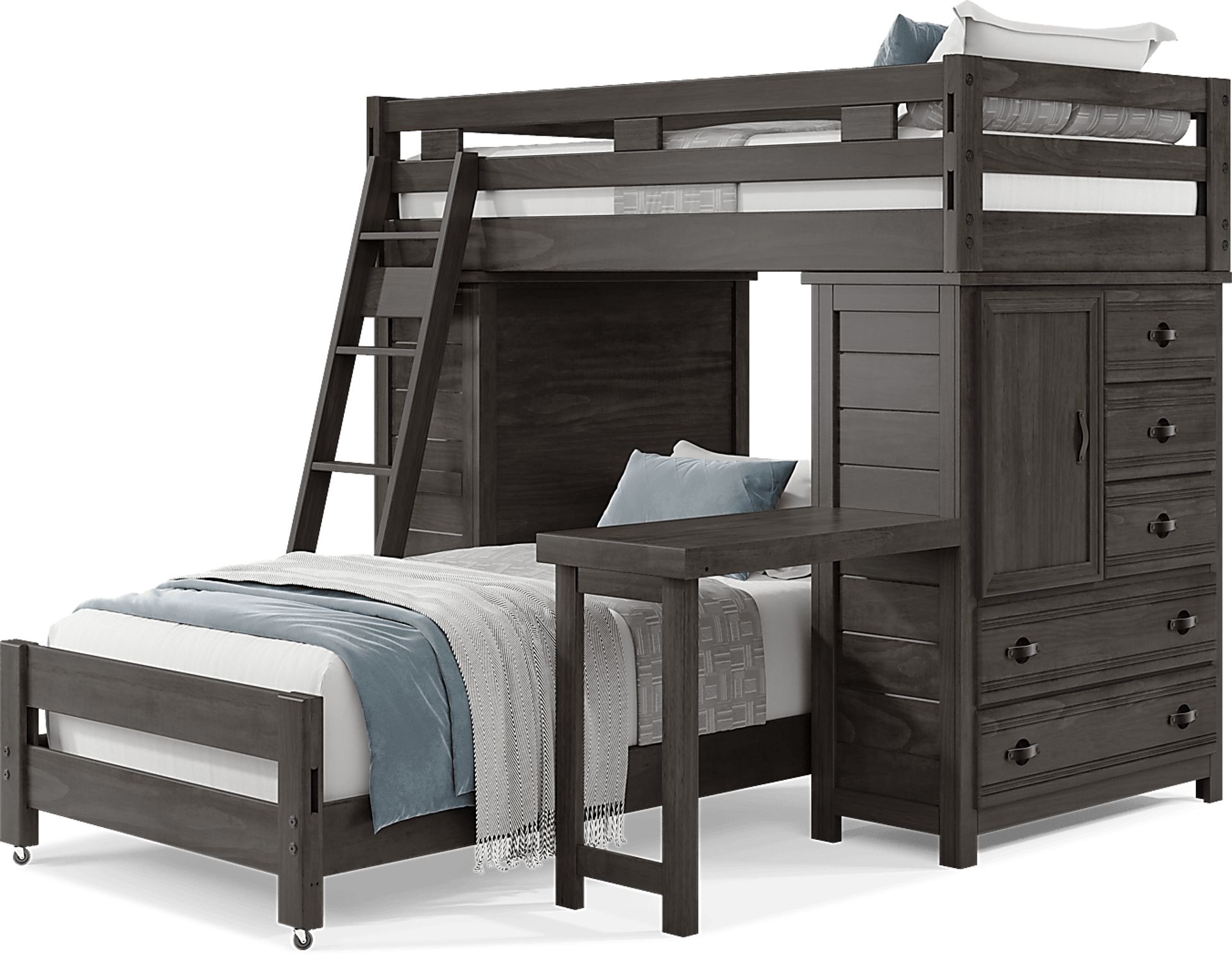 Kids Creekside 2.0 Charcoal Twin/Twin Loft with 2 Loft Chests and Desk Attachment - Image 3
