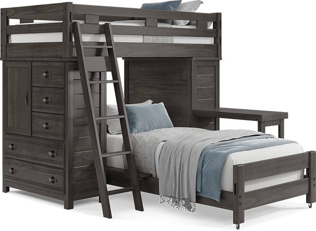 Kids Creekside 2.0 Charcoal Twin/Twin Loft with 2 Loft Chests and Desk Attachment - Thumbnail - Image 1