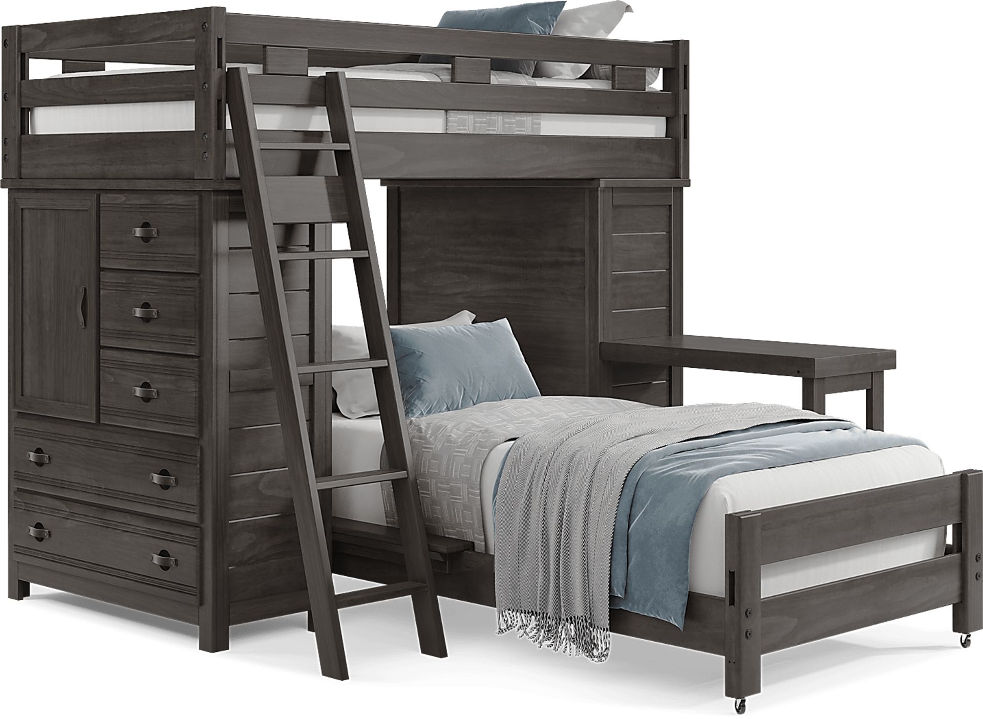 Kids Creekside 2.0 Charcoal Twin/Twin Loft with 2 Loft Chests and Desk Attachment - Image 1