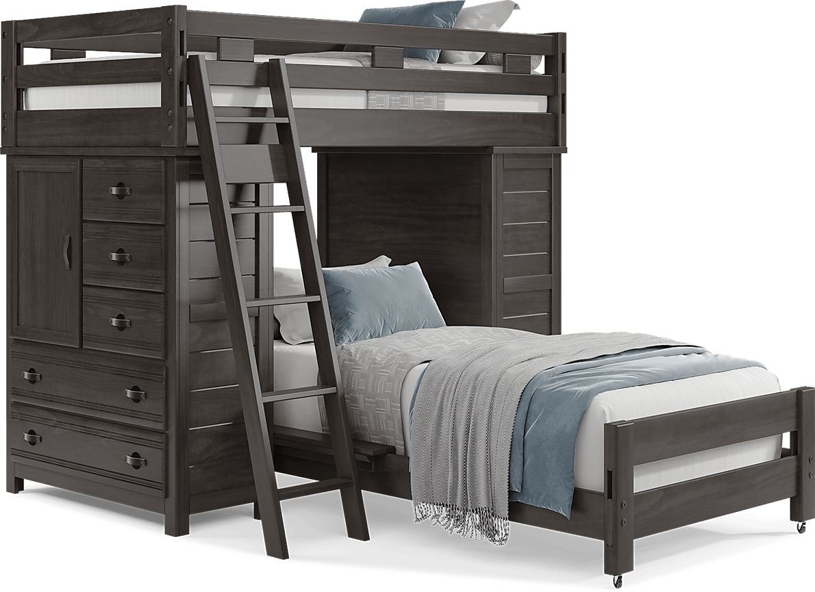 Kids Creekside 2.0 Charcoal Twin/Twin Loft with 2 Loft Chests