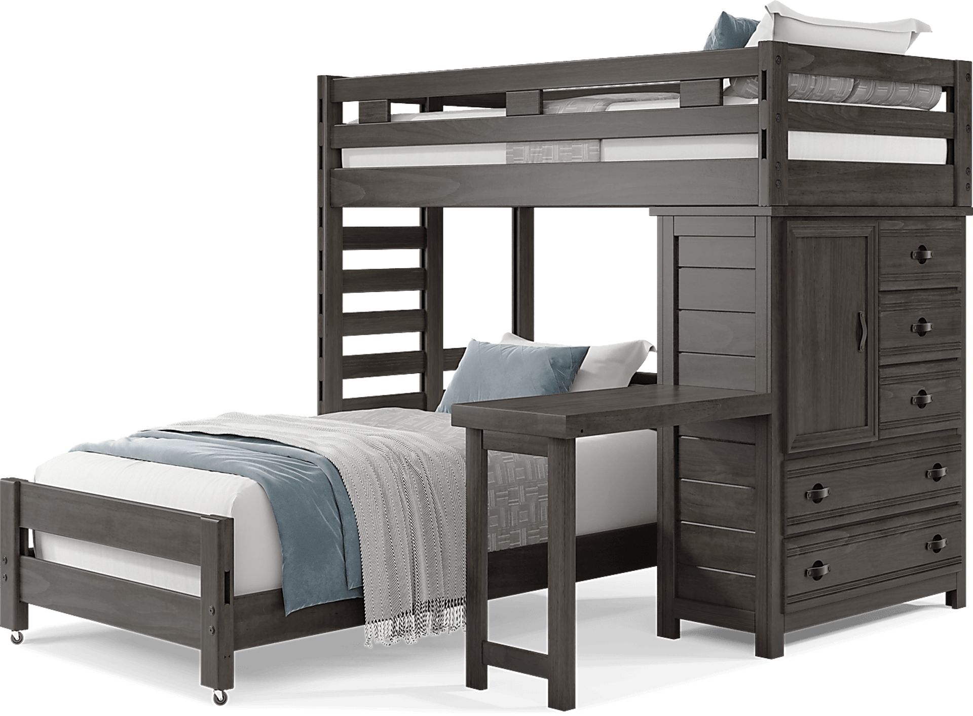 Kids Creekside 2.0 Charcoal Twin/Twin Loft with Loft Chest and Desk Attachment - Image 3