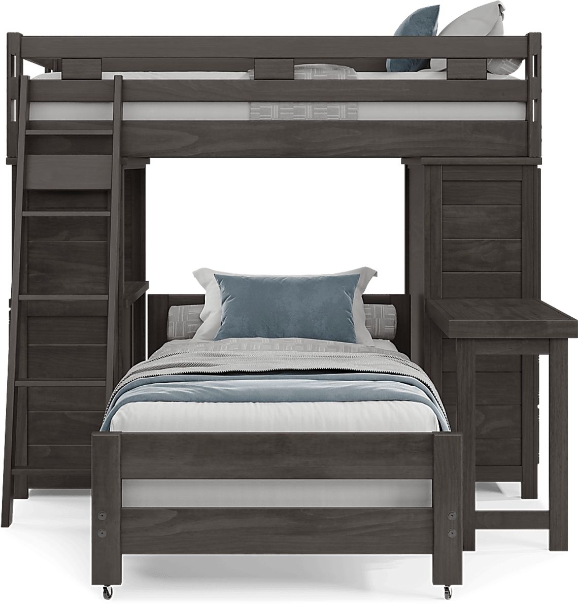 Kids Creekside 2.0 Charcoal Twin/Twin Loft with Loft Chest, Desk and Desk Attachment