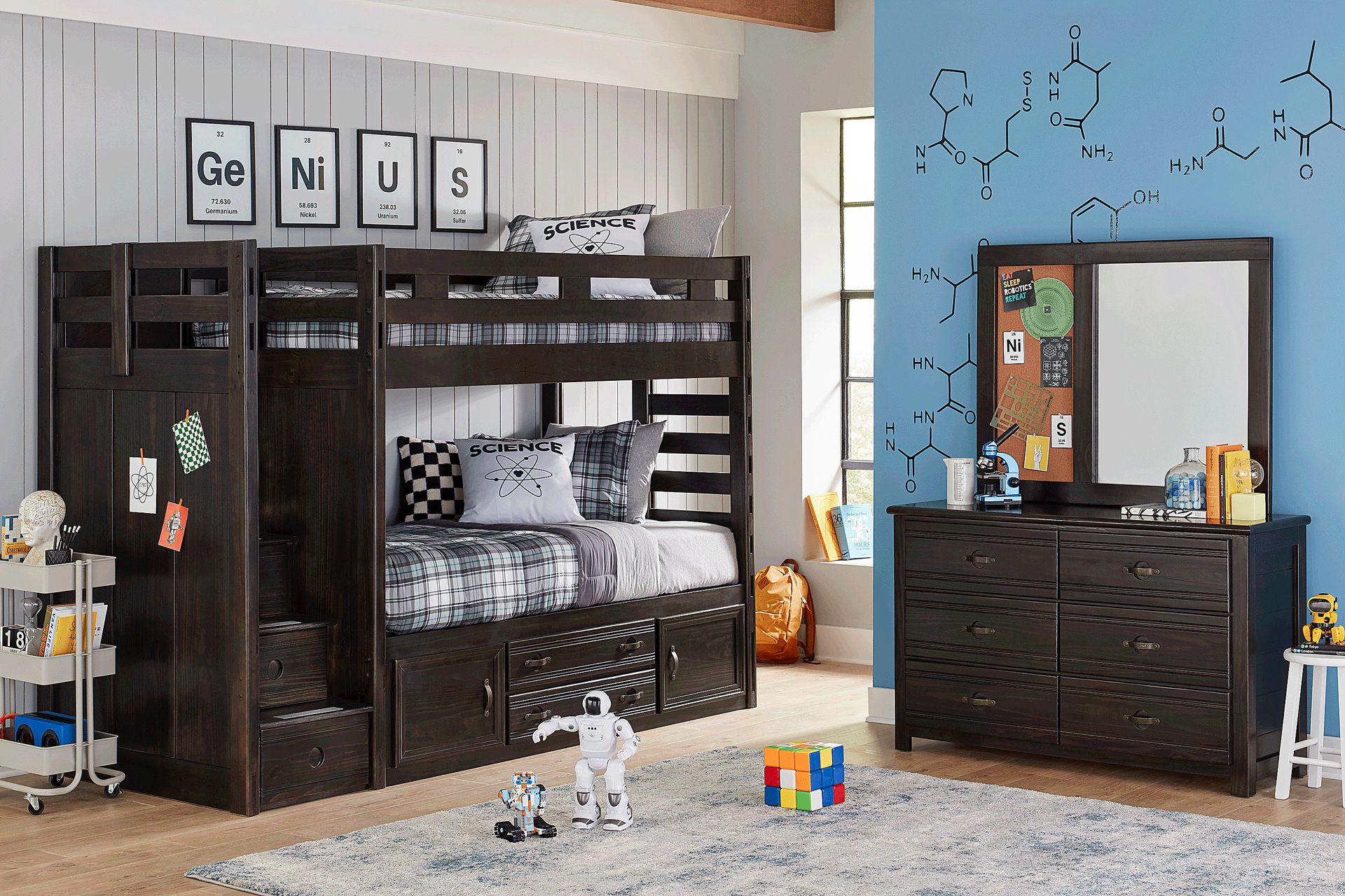 Kids Creekside 2.0 Charcoal Twin/Twin Step Bunk Bed with Storage Side Rail - Image 2