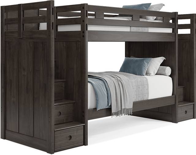 Kids Creekside 2.0 Charcoal Twin/Twin Step Bunk Bed - Thumbnail - Image 1