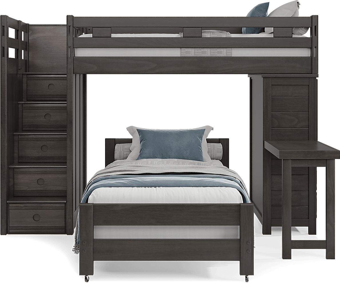 Kids Creekside 2.0 Charcoal Twin/Twin Step Loft with Loft Chest and Desk Attachment