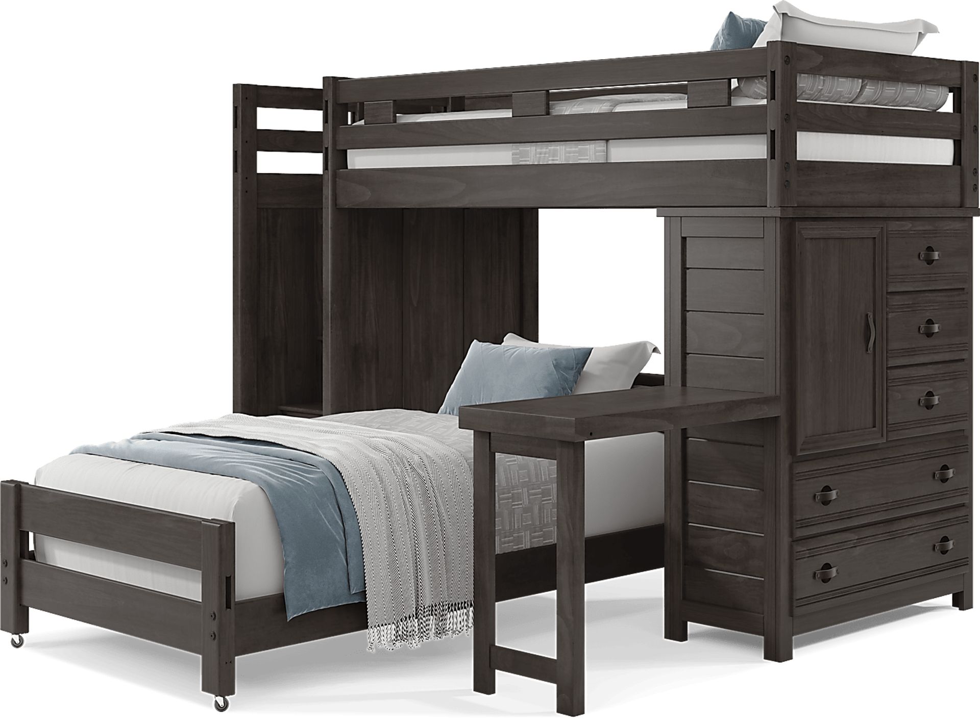 Kids Creekside 2.0 Charcoal Twin/Twin Step Loft with Loft Chest and Desk Attachment - Image 3