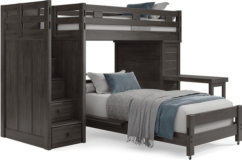 Kids Creekside 2.0 Charcoal Twin/Twin Step Loft with Loft Chest and Desk Attachment
