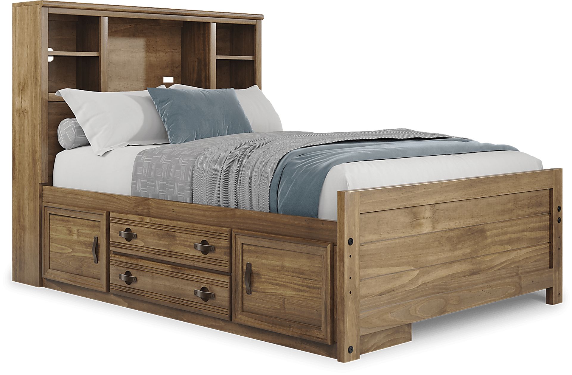 Kids Creekside 2.0 Chestnut Full Bookcase Bed with Storage Side Rail - Image 1